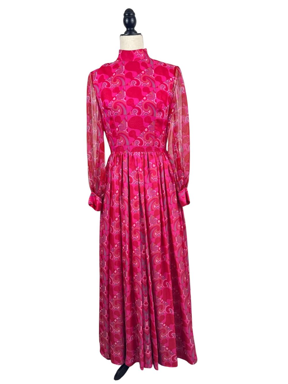 Vtg 1960's Printed Chiffon Gown